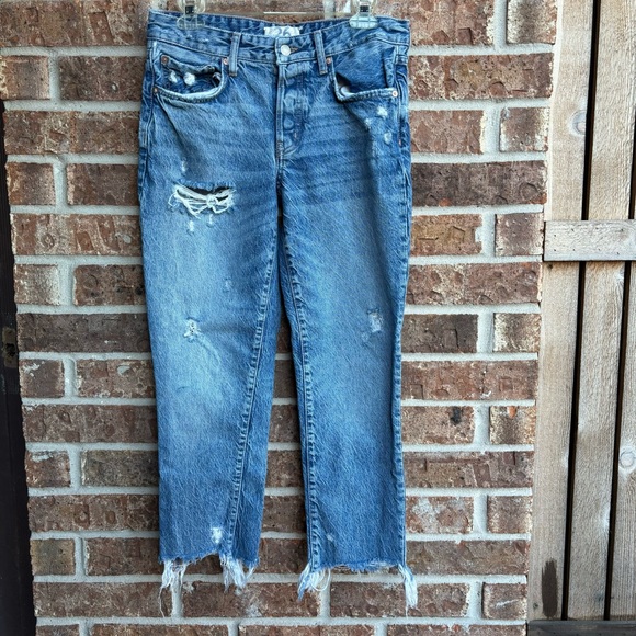 We The Free People Button Fly Raw Hem Distressed Skinny Jeans - Picture 1 of 8